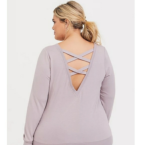 torrid Tops - Torrid Plunging Criss Cross Back Activewear Athleisure Purple Sweatshirt 3X